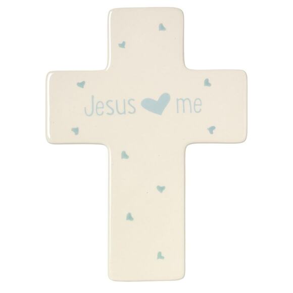 Precious Moments Jesus Loves Me Cross Blue Baby Ceramic Wall Decor 164465 - Picture 2 of 5